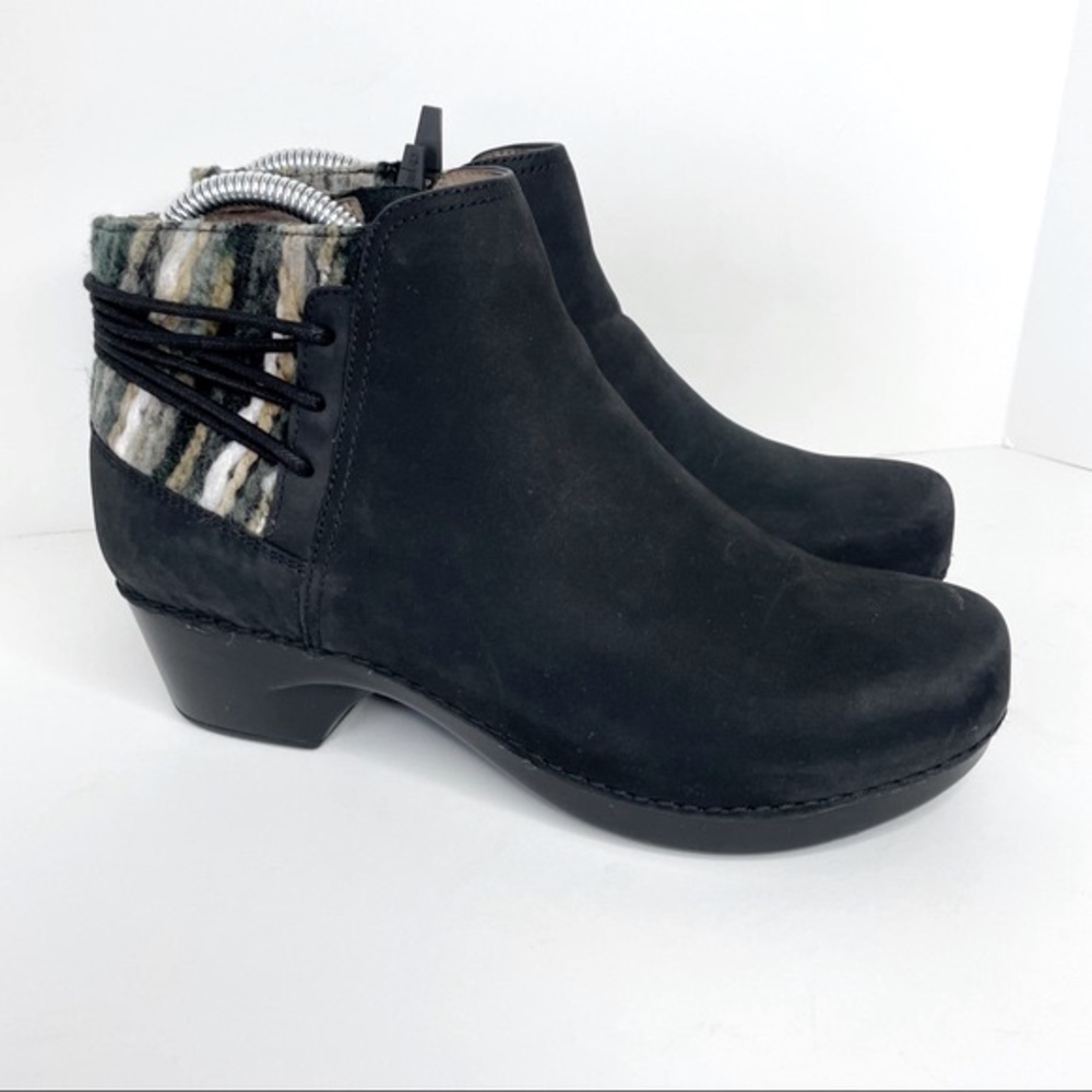 Dansko Black Ankle Boots with Plaid Accent